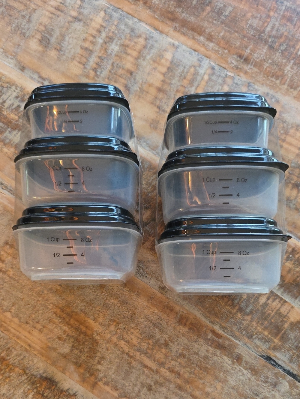 Clear Plastic Meal Prep Containers with Black Lids - Set of 6